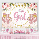 Lofaris Pink Balloons Gold Glitter Its A Girl Baby Shower Backdrop
